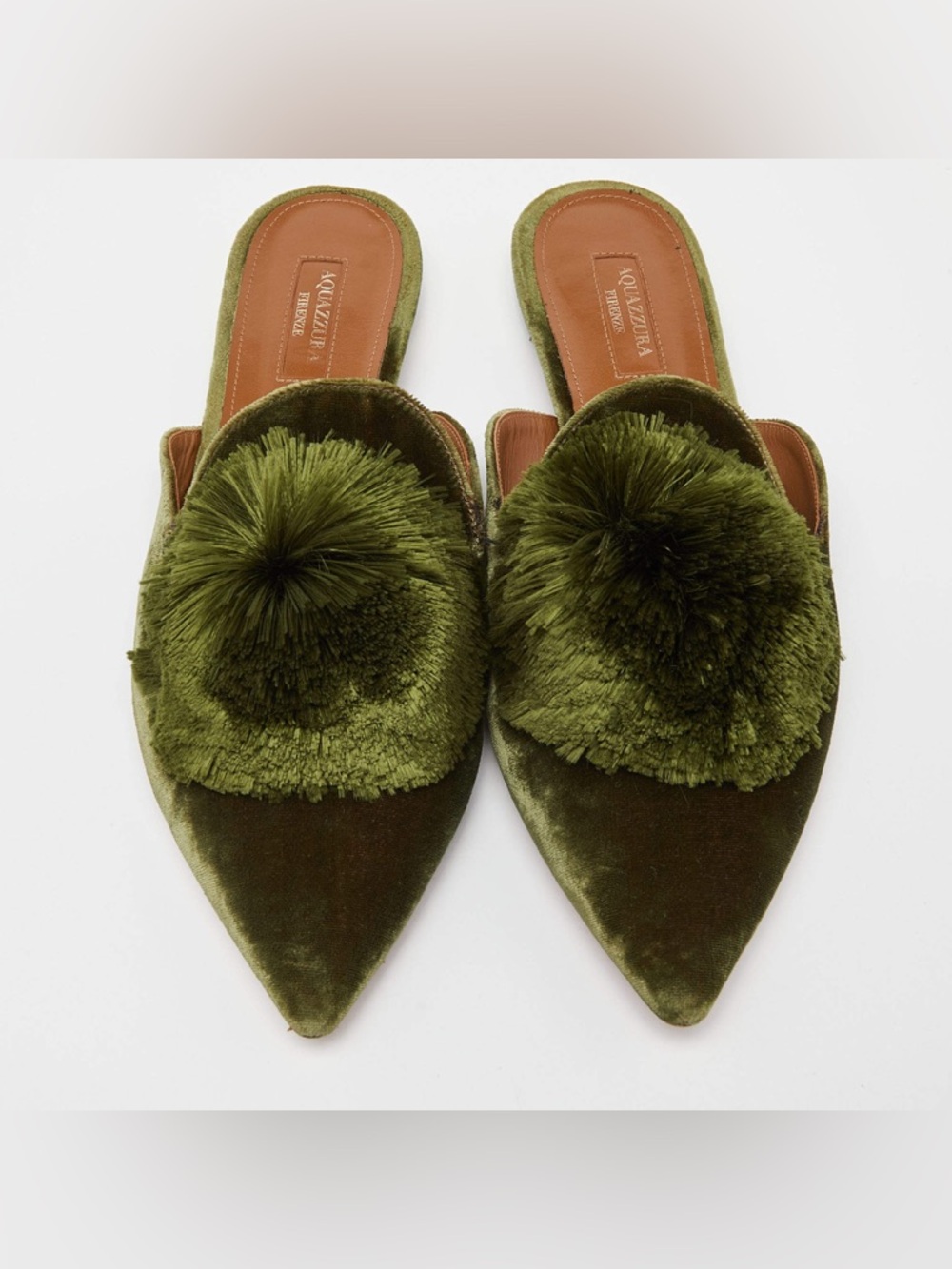 AQUAZZURA POWDER PUFF POINTED FLAT MULES size 39 /8.5 used once